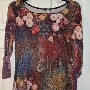 Vintage Yukiko 3/4 length sleeve decorated shirt